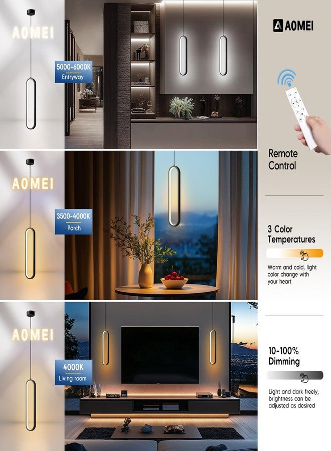 AOMEI 15.75 Inch Black Full Spectrum Bedroom Bedside Dining Room Minimalist Small Pendant Light 18W Led Long Line Ambient Lighting - Image 4